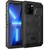 Beasyjoy for iPhone 13 Pro Max Case, Metal Waterproof Phone Case with Built-in Screen Protector, Full Body Protective Military Grade Shockproof Heavy Duty Rugged Defender Cover 6.7 Inch, Black