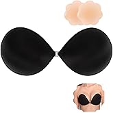 SilicoStyle Sticky Self Adhesive Strapless Bra with Nipple Covers, Invisible Reusable Silicone Push-Up Backless Bra for Women