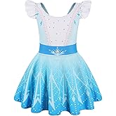 COTRIO One Piece Princess Swimsuit for Girls Short Sleeve Swim Dress Rash Guard Bathing Suit Skirted Swimwear 1-10 Years