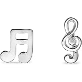 Boma Jewelry Sterling Silver Music Note & Treble Clef Stud Earrings