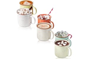 Speckled Campfire Style Mugs - Set of 6-14 oz - Cozy Colors - Coffee Cups - Camping Coffee Mugs - Ceramic | Enamel - Use for 
