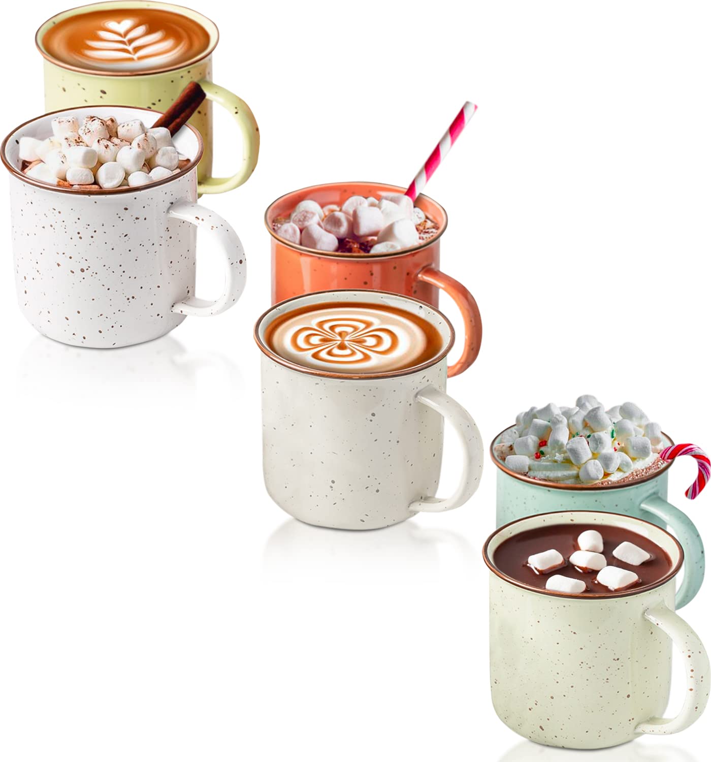 Photo 1 of Comfify Speckled Campfire Style Mugs - Set of 6-14 oz - Cozy Colors - Coffee Cups - Camping Coffee Mugs - Ceramic - Enamel - Use for Tea/Hot Drinks