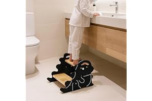 COSYLAND Wooden Toddler Step Stool for Kids with Non-Slip Surface and Handle - Supports Up to 220 Lbs Stool for Toddlers - Lovely Dinosaur Shaped Toddler Stepping Stool for Bathroom (Natural & Black)