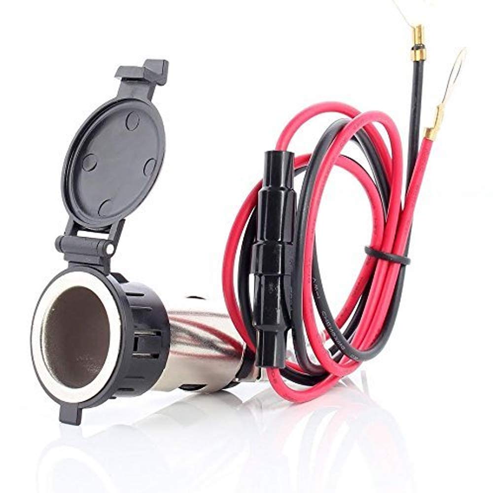 MMOBIEL Universal Waterresistant 12V 120W Car Motorcycle High Speed Cigarette Lighter Power Plug Socket with Closing Cap incl wiring connection Kit for Boat Motorbike Mower Tractor RV ATV Car