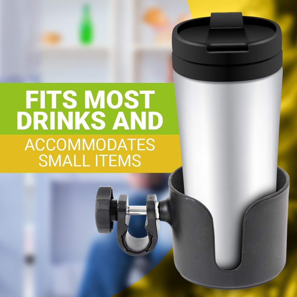 BodyHealt Adjustable Cup Holder - Black - for Any Kind of Strollers, Walkers, Wheelchairs, Rollator & Knee Scooters Universal Drinking Cup Holder, Bottle Holder, No Screws Required: Health & Personal Care