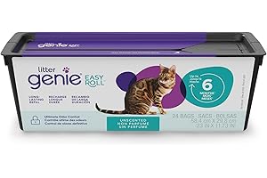 Litter Genie Easy Roll Refill Bags (1-Pack) | Up to 6 months of supply in 1 Roll of 24 tear-off Bags | Ultimate Odor Control Cat Litter Bags