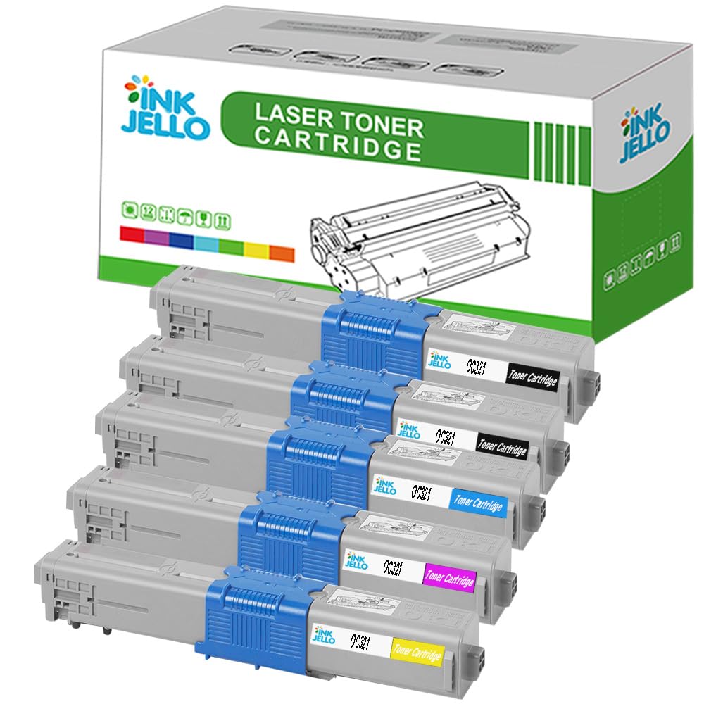 InkJello Compatible Toner Cartridge Replacement for OKI C301 C301dn C321 C321dn MC332 MC332dn MC342 MC342dn MC342dnw MC342dw MC342w OC301 OC321BK/C/M/Y (Black/Cyan/Magenta/Yellow, 5-Pack)