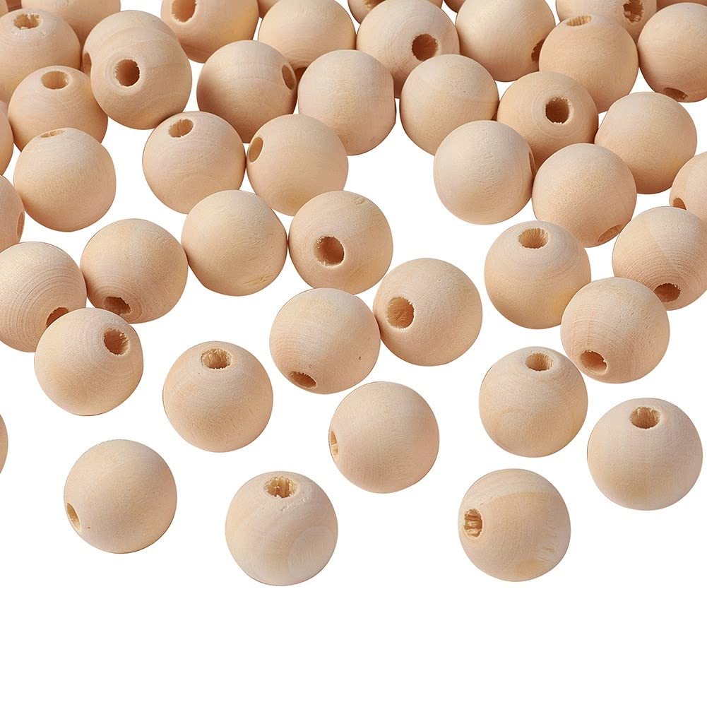 Wooden Beads 6/8/10/12/14/16/18/20 mm Natural Colour Colourless Wooden Balls for Threading Craft Wood DIY with 2~4 mm Hole Spacer Beads (16 mm Pack of 50)