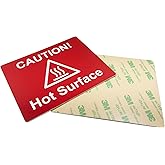 Caution Hot Surface Sign ¦ Self Adhesive Hot Surface Warning Notice ¦ Robust and Tough Information Sticker for Hot Surface ¦ Engraved Warning Signs w Universal Symbol & Text (4.5" x 3.5") (Red)