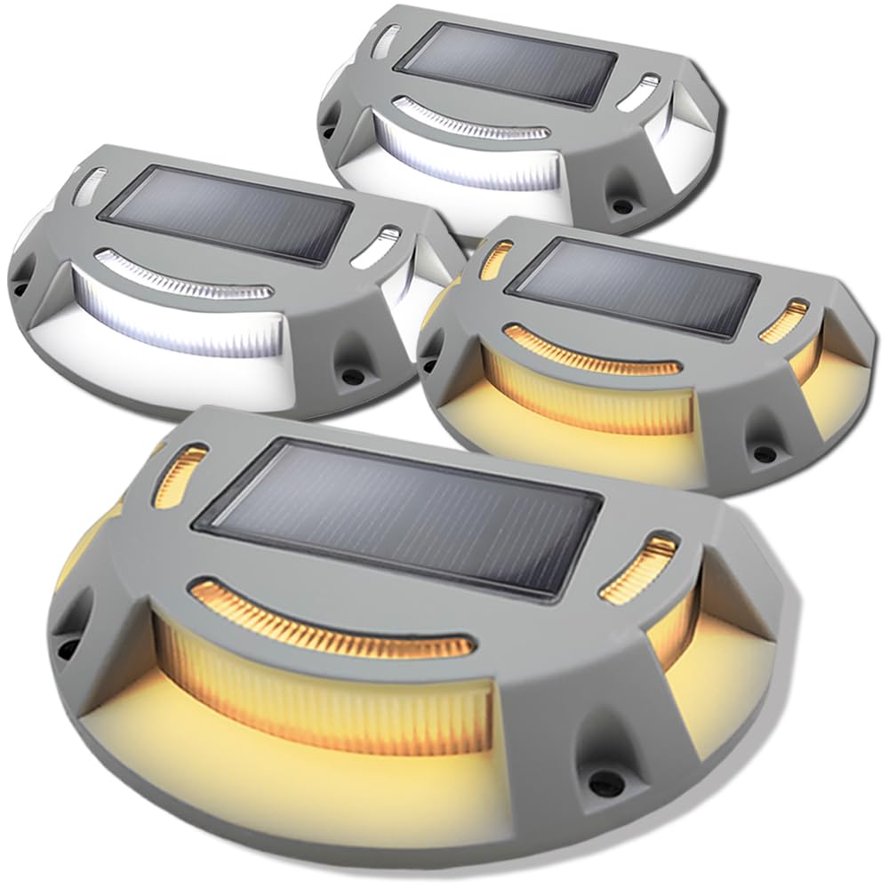 kpslucerna Solar Floor Lights Outdoor Pack of 4, LED Path Lights Solar Garden Lamps Aluminum Alloy with Light Sensor for Walkway Patio Deck Wood