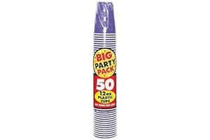 Amscan Table Needs, Big Plastic Cups, Party Supplies, New Purple, 12 Oz 50Ct