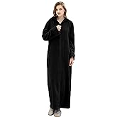 Hellomamma Long Hooded Zipper Bathrobe for Womens Flannel Fleece Robes Winter Warm Housecoat Nightgown Sleepwear Pajamas