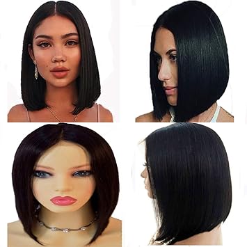 Amazon Com Short Bob Human Hair Wigs With Brazilian Remy Virgin