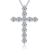 EleShow Moissanite Cross Necklace, 3mm 1.1CT D Color VVS1, 925 Sterling Silver Necklaces Religious Anniversary Birthday Christian Gifts for Women