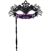 Aimeein Masquerade Mask Venetian Masks with Stick Mardi Gras Mask for Women