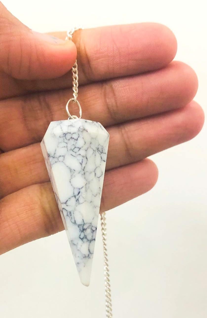 crystalmiracle Howlite Gemstone Dowser Cone Hexagon Pendulum Crystal Healing Reiki Feng Shui Gift Wellness Handcrafted