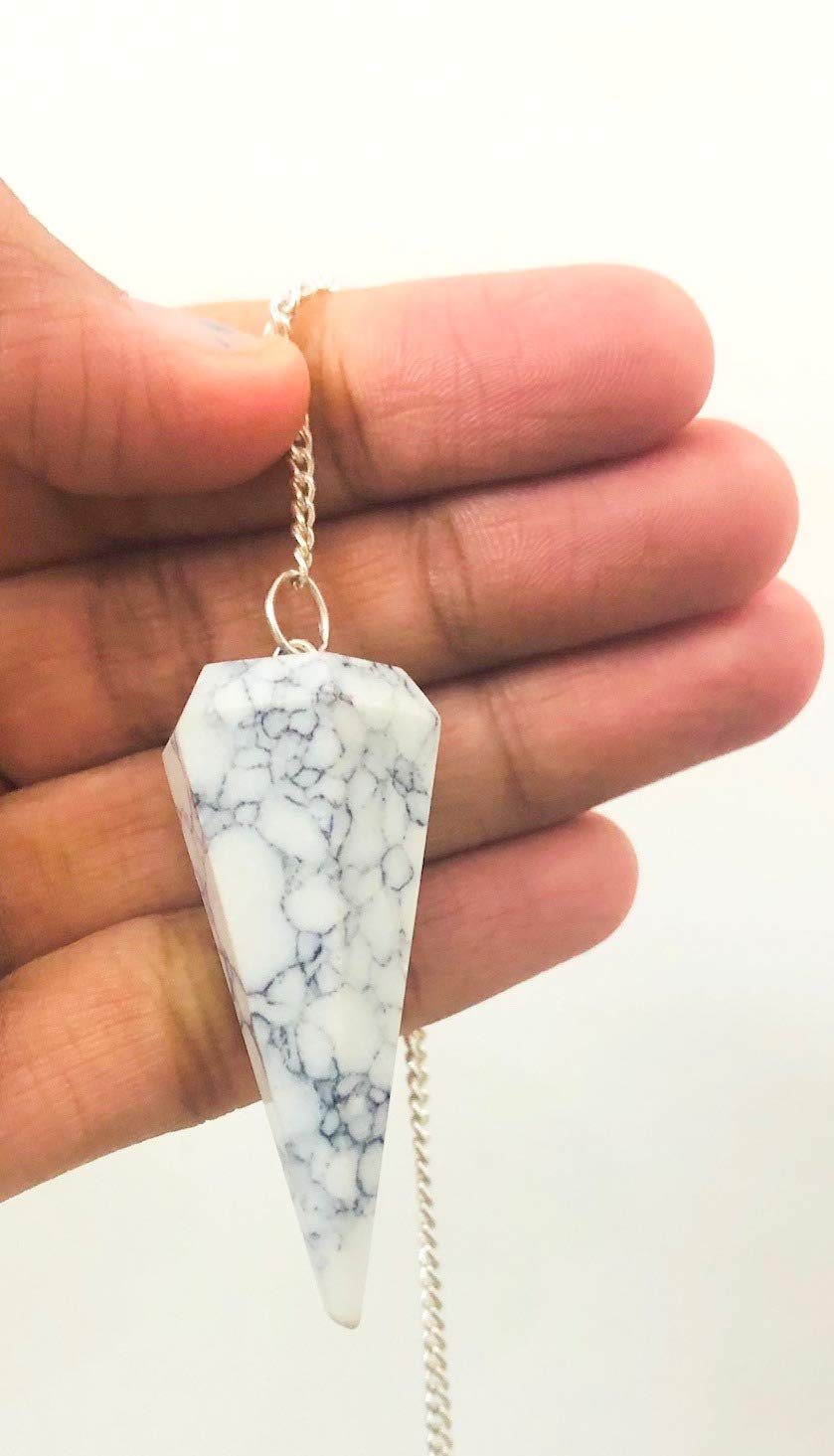crystalmiracle Howlite Gemstone Dowser Cone Hexagon Pendulum Crystal Healing Reiki Feng Shui Gift Wellness Handcrafted
