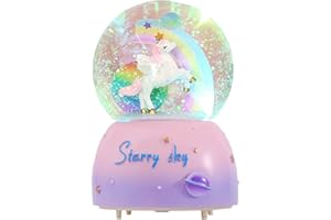 Sethruki Unicorn Music Snowball, 3.94 Inch Automatic Snowfall Music Box, with LED Rainbow Snow Lights, Birthday, Christmas, Ideal Gift for Girls