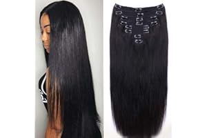 CANARYFLY Straight Human Hair Clip in Hair Extensions for Black Women 100% Unprocessed Full Head Brazilian Virgin Hair Natural Black Color,8/Pcs with 18Clips,120 Gram (22inch, Straight hair)