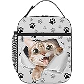 Cat With Paw Prints Lunch Bag Insulated Lunch Box Reusable Lunch Tote Bag For Kids Boys Girls Women Men Work Picnic