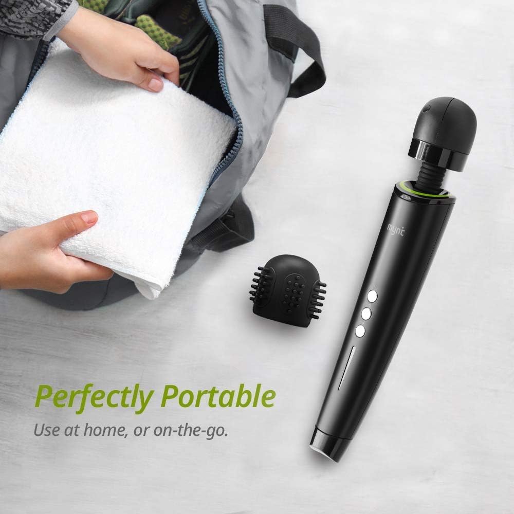Mynt Cordless Handheld Massager, Powerful Portable Wand Massager with 2h Battery, Custom Settings and 2X Textured Massage Heads: Health & Personal Care