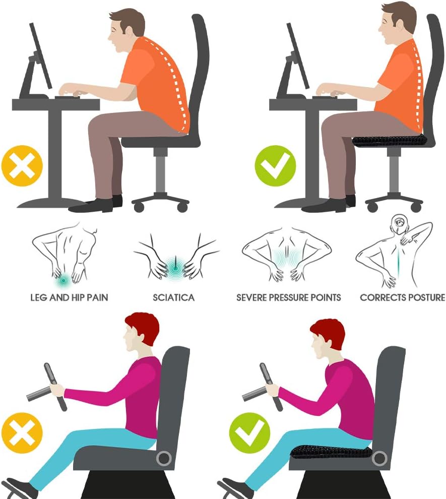 Gel Seat Cushion, Breathable Honeycomb Design Seat Cushion Super Breathable Gel Cushion Body Pressure Distribution Portable Gel Seat Cushion for Back Pain Suitable for Home Office Chair Car: Home & Kitchen