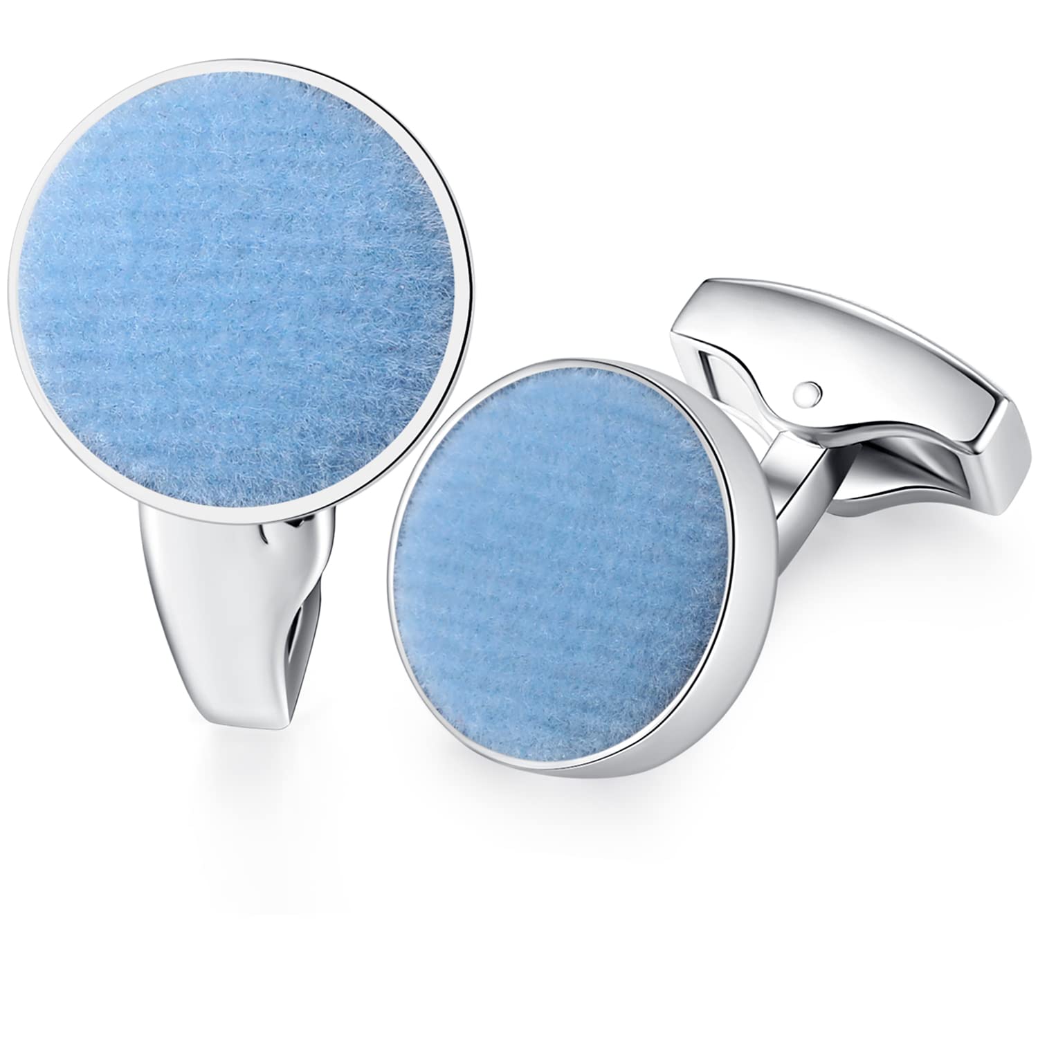 HONEY BEAR Cotton Fabric Valvet Cufflinks for Mens Shirt,for Business Wedding Gift (Light Blue)