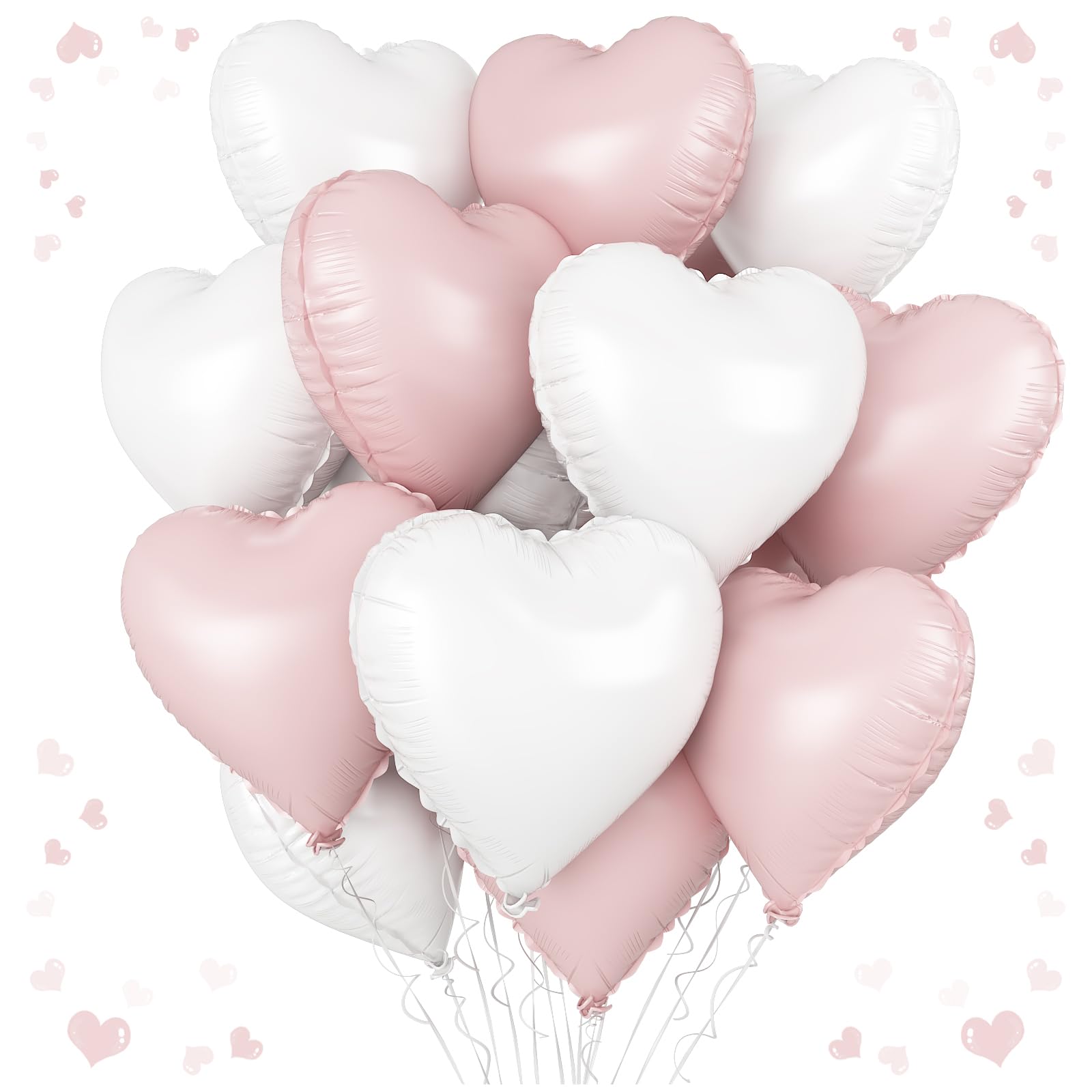 Pink White Heart Balloons, 18 Inch Pink and Cream White Heart Shape Balloons, 12PCS White Sand Helium Foil Balloon for Birthday Baby Shower Bridal Engagement Wedding Party Decorations