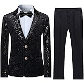 SWOTGdoby Boys Suit Formal Tuexdo Golden Jacquard Slim Fit 2 Pieces Suit Set Jacket Pants for Wedding Prom Party
