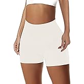 AURUZA 1-2PCS Workout Shorts Women, High Waist Biker Shorts, Women Seamless Ribbed Athletic Yoga Gym Shorts Leggings, S, Beige, Small