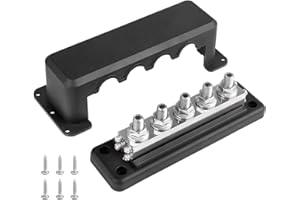 ANDO RACING 600A Heavy Duty Power Distribution Block with Cover 5 x 3/8" (M10) Studs Bus Bar Terminal Block, High Current Busbar 12-48V DC Busbar Box for Automotive RV Boat, Black