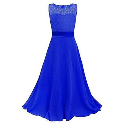 Live It Style It Mädchen lang Spitzenkleid Chiffon Abendkleid Bodenlang Kleid Hochzeit Brautjungfer Blume