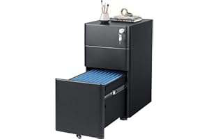 DEVAISE 3-Drawer Slim File Cabinet, Vertical Filing Cabinet, Fully Assembled Except Casters, Black