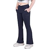 viehunt Girls High Waisted Flare Leggings Crossover Cute Wide Leg Solid Full Length Yoga Pants with Pockets