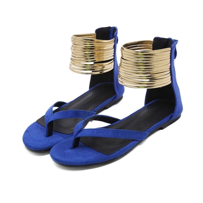 Pingtr - Damen Sandalen - Frauen Sommer Runde Zehe Atmungsaktive Strand Sandalen Rom Lässig Flache Klippzehe Schuhe