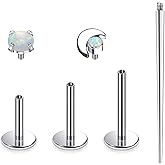 Ruifan Titanium Flat Back Lip Rings Internally Threaded Earrings Studs Nose Rings 16G Moon Star Tragus Cartilage Lobe Rook Helix Conch Labret Medusa Piercing Jewelry for Women Men W Piercing Taper Set
