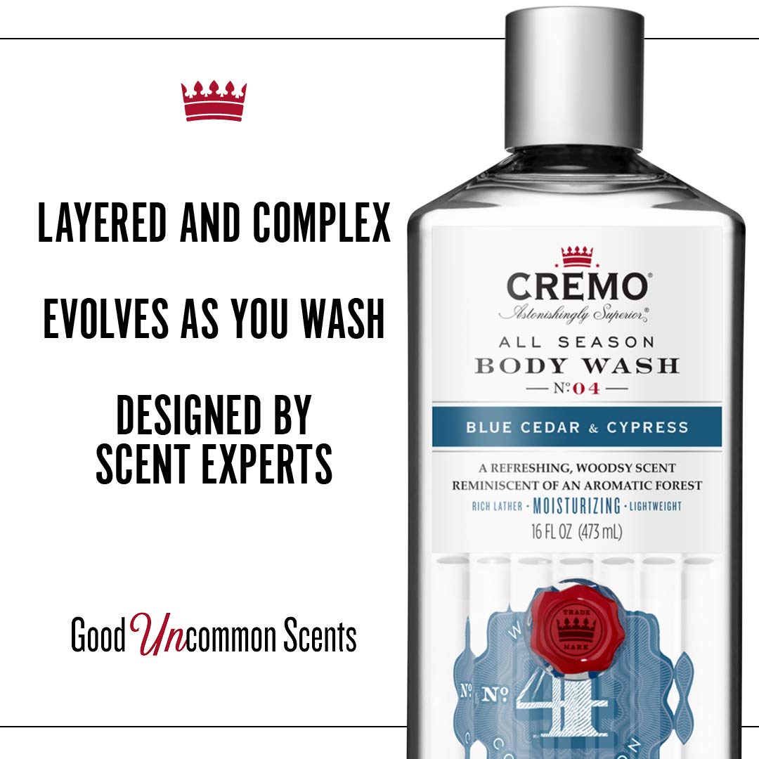 Cremo Rich-Lathering Blue Cedar & Cypress Body Wash, A Woodsy Scent with Notes of Lemon Peel, Cypress and Cedar, 16 Oz (2-Pack) : Beauty