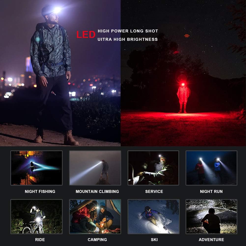 2 Packs Headlamp Flashlight 1000 Lumens USB Rechargeable Headlight, 8 Modes Work Light with Red Light and Motion Sensor, IPX4 Waterproof, Perfect for Camping, Running, Hiking, Fishing & More (Orange) - - 