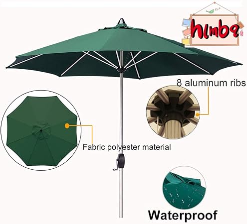 Hlmbq Large Patio Umbrella Garden Parasol 9 Sun Shade Vented Uv Protection Market Umbrella Backyard Restaurant Fishing Wedding Party Green Aluminum Polyester Sunbrella Amazon Co Uk Kitchen Home