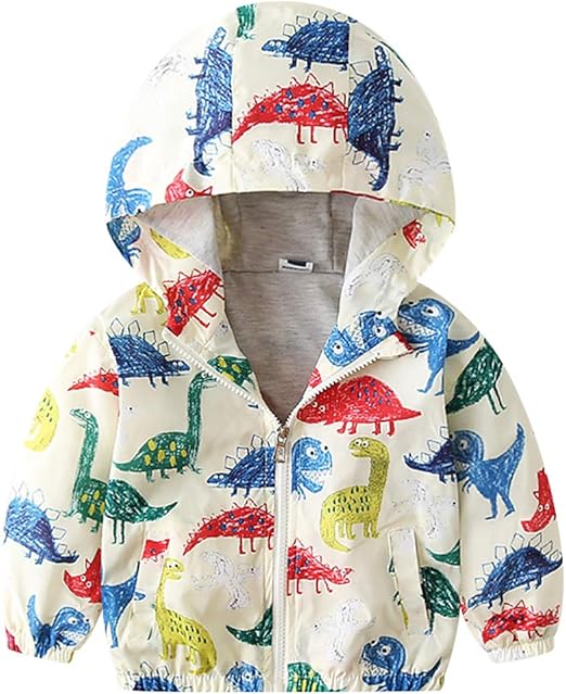 Toddler Baby Boy Girl Dinosaur Hooded Jacket Coat with Pockets Wind