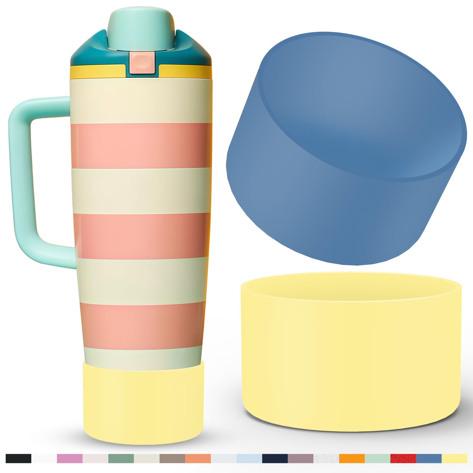 Photo 1 of 2 Pcs Silicone Boot for Owala 40oz & 30oz FreeSip Sway Tumblers, Protective Bottom Bumper Anti-Slip Sleeve Accessories for FreeSip Sway Water Bottles, Dishwasher Safe and BPA Free(Indigo+Lemon)