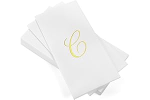 AH AMERICAN HOMESTEAD AMERICAN HOMESTEAD Disposable Hand Towels - Gold Foil Monogrammed Guest Napkins - Linen-Like Bathroom Paper Towels for Guests - Perfect Wedding and Party Napkins - 50 Count (Gold C)
