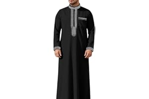 Mens Muslim Kaftan Robe Middle East Kaftan Caftans Long Sleeve Thobe Casual Gown Outdoor Breathable