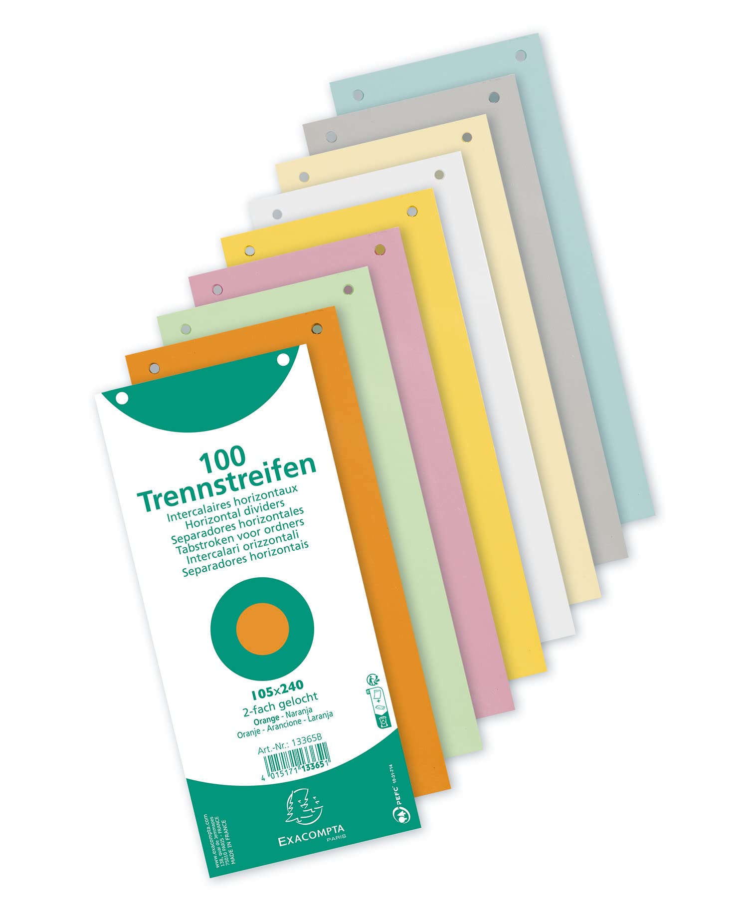 Exacompta - Ref 13395B - Bristol Card Punched Dividers (Pack of 100) - 105 x 240mm, 180gsm Paper, 2-Hole Punched, Horizontal, Organise A4 Documents - Assorted Colours Colour