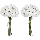 IPOPU Ranunculus Artificial Flowers 18 PCS Silk Flowers Artificial Peonies Faux Ranunculus Flowers for DIY Wedding Bouquet Bridal Shower Filler Flowers Decor(White)