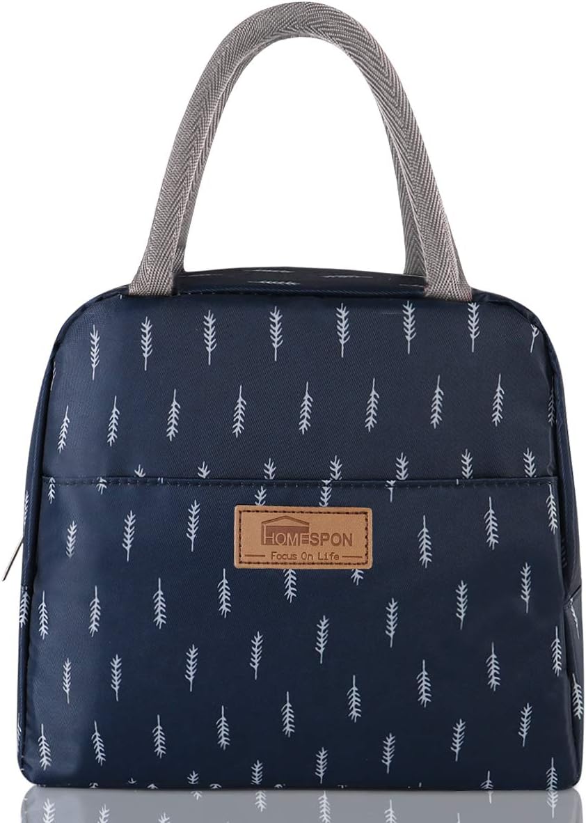 HOMESPON Lunch Bag Insulated Tote Bag Lunch Box Resuable Cooler Bag Lunch container Waterproof Lunch holder for Women/Men(navy feather,large)