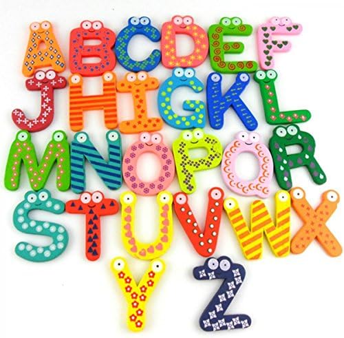 PLAY CUBE Fridge Magnets Colorful Wooden A-Z Alphabet Letters Stickers(Set of 26)