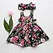GRNSHTS Baby Girls Flower Print Buttons Ruffles Dress with Headband (Black, 18-24 Months)