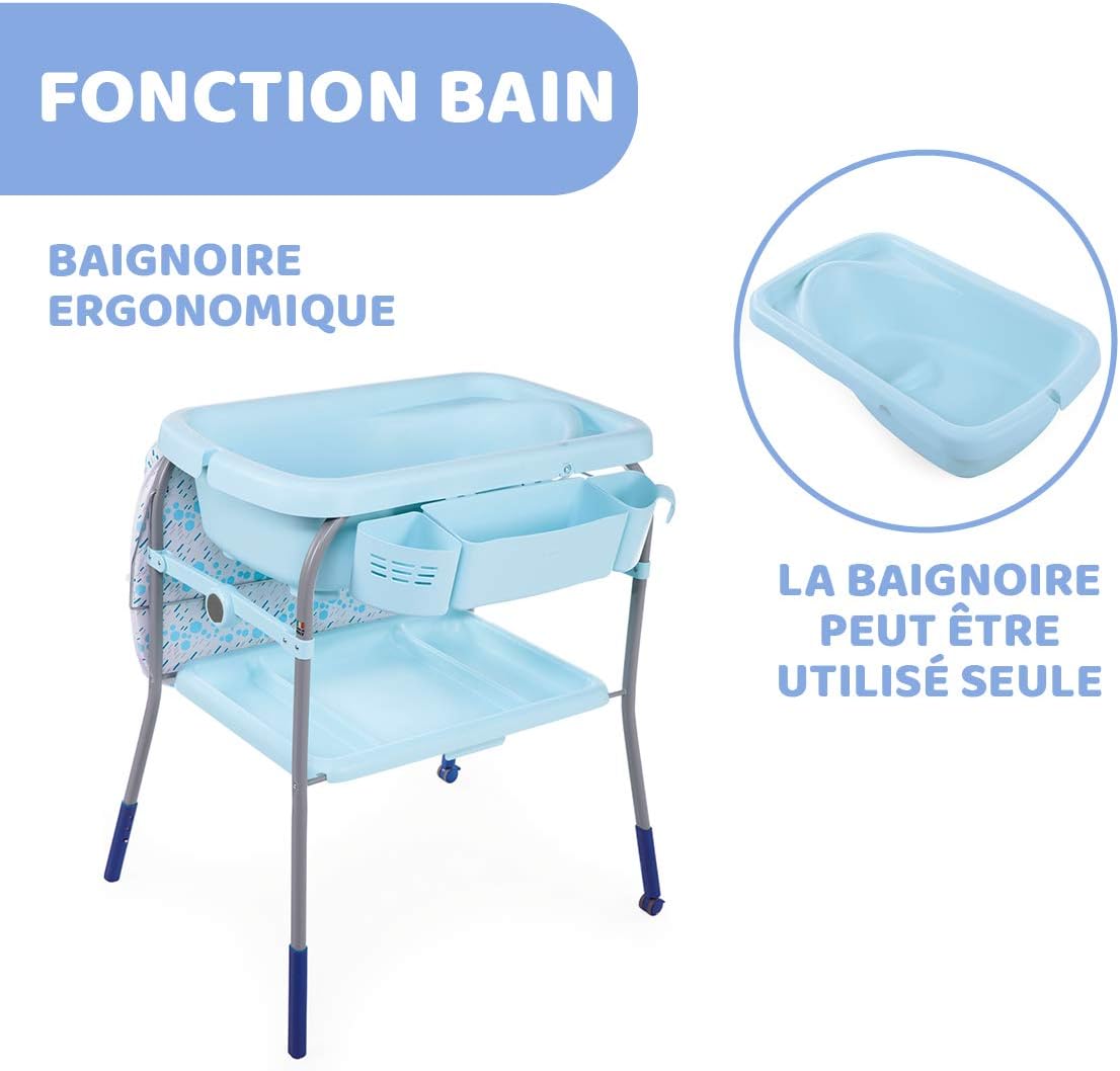 Chicco Cuddle Bubble Baignoire Ergonomique Pour Bebe Avec Support Et Table A Langer Hauteur Reglable Fermeture Compacte Organisateur Pour Parents Et 2 Roues Maximum 11 Kg Ocean Amazon Fr Bebes Puericulture