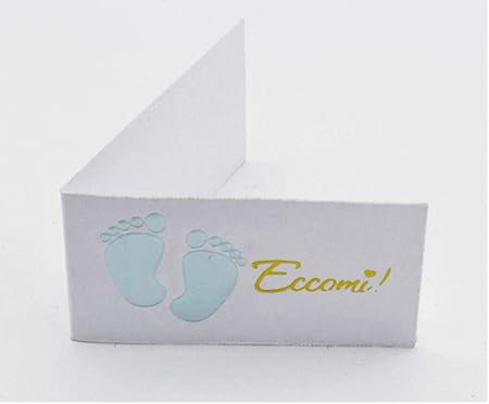 Le Gemme Di Venezia 100 Bigliettini Bomboniera Piedino Celeste Battesimo Nascita Primo Compleanno Stampa Personalizzata In Omaggio Amazon It Casa E Cucina